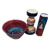 Gail Pittman Candle Holder 9'h., Vase, and Bowl