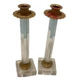 9'h Pr Hollywood Regency Glass Candle Holders