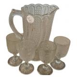Early American Pattern Glass Pitcher and Cups