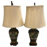 Pair of Cloisonne Bronze Vase Lamps 33'h