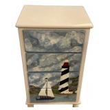Painted Sailboat Light House Narrow Cabinet 34'h.