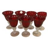 7 Red Glass Wine Glasses 6 1/2'h