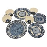 William Roberts Blue Revere Ceramic Plates and Bow