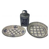 Blue and White Ceramic Bowls and Ginger Jar 8'h