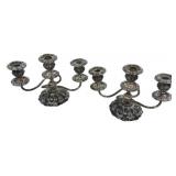 Pair of Silver Plated 3 Slot Candle Holders 8'h.,