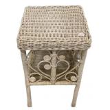 White Wicker Side Table 21'h