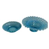 Blue Hobnail Fenton Ruffled Bowls