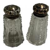 Cut Glass shakers with Sterling Caps 3'
