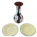 Gail Pittman Vase 6 1/2' Vase and Plates