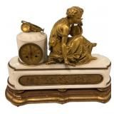 French gilt bronze and white marble figural mantel
