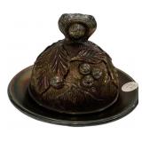 Northwood Acorn Burrs Purple Glass Butter Dish