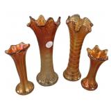 Four Carnival Marigold Assorted Vases