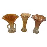Two Carnival Marigold Vases and Basket Vase 8'