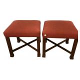 Pair of Chinese Chippendale Upholstered Stools 18'