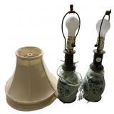 19'h Pair of Celadon green pottery table lamps