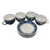Blue and White Ceramic Cups and Saucers