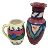 Gail Pittman Vase 13'h and Pitcher