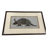 Signed and Numbered Linocut Style Armadillo 14'h.
