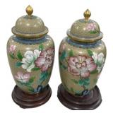 Pair of 10' Chinese cloisonne ginger jars