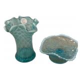 Fenton Blue Opalescent Glass Swung Vase, Dugan Gla