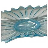 Blue Opalescent Glass Celery Dish