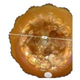 Marigold Carnival Glass Footed Bowl