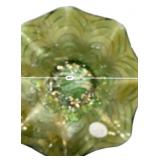 Green Carnival Glass Ruffled Bowl