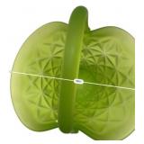Green Satin Glass Basket Star Pattern