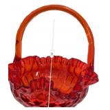 Fenton Amberina Glass Basket Ruffled Rim