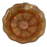 Marigold Carnival Glass Footed Bowl