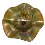 Green Carnival Glass Pedestal Compote