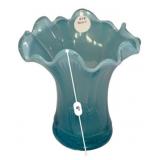 Blue Opalescent Ruffled Glass Vase