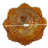 Marigold Carnival Glass Covered Candy Dish