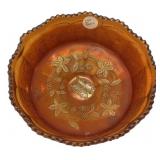 Marigold Carnival Glass Footed Bowl