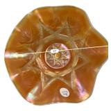 Marigold Carnival Glass Ruffled Bowl