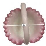 Fenton Pink Crest Glass Basket Footed