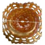 Marigold Carnival Glass Vase & Bowl