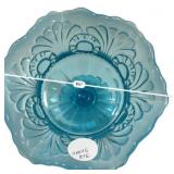 Blue Opalescent Glass Pedestal Compote