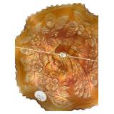Marigold Carnival Glass Peacock Bowl