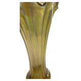 Olive Green Ribbed Glass Flared Vase