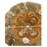 Marigold Carnival Glass Ruffled Compote