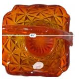 Orange Pressed Glass Handled Basket