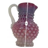 Cranberry Opalescent Hobnail Pitcher