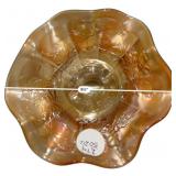 Marigold Carnival Glass Ruffled Compote
