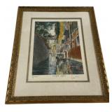 Signed Vintage Etching Venice Hand Water Colored b