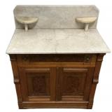 Victorian walnut marble top washstand 37'h, 30'w