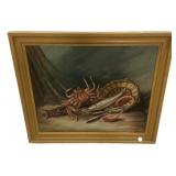 D Hspachs Georges Still Life Painting of Fish, Cra