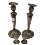 M Marked Weighted Sterling Candlesticks and Shaker