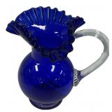Cobalt Blue Ruffled Glass Pitcher