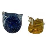 Art Glass Owl and Snail Paper Weights